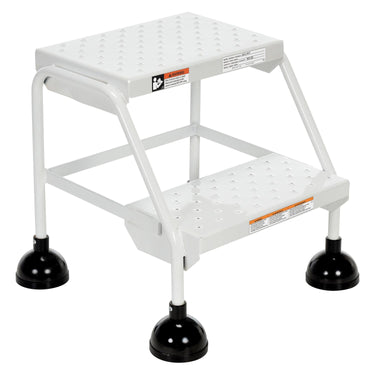 Perforated 2 Step Commercial Spring Loaded Rolling Ladder - White